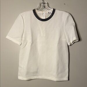 Brunello Cucinelli Cream Top with Gunmetal Accents